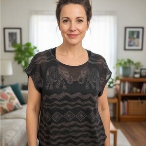 Black Sheer Elephant Pattern Top